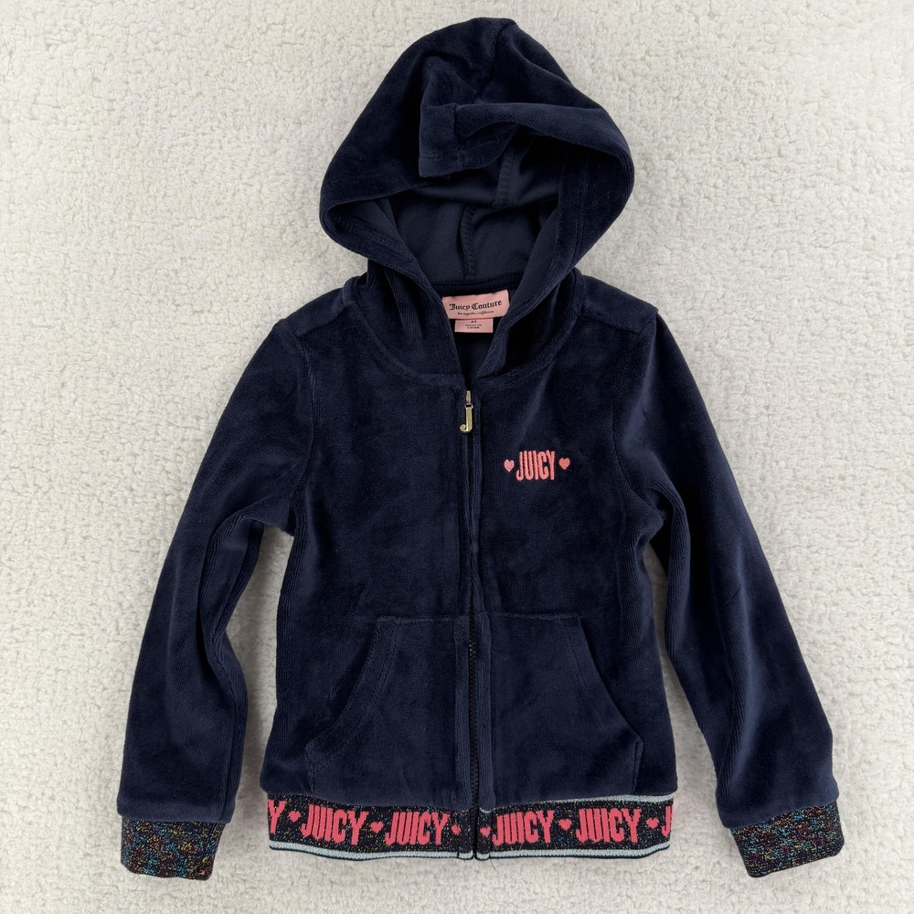 Juicy Couture Track Jacket Girls 3T Blue Velour Hooded Full Zip Logo NEW‎